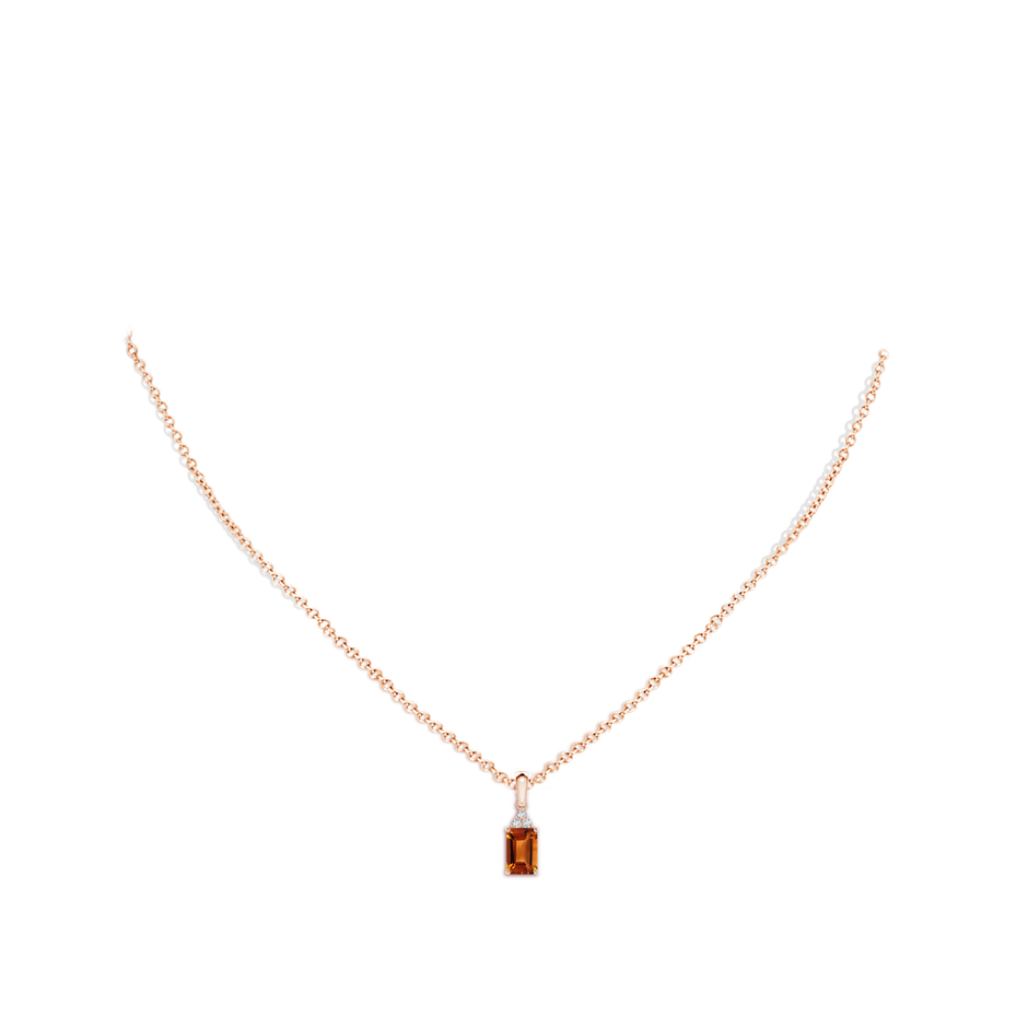 6x4mm AAAA Emerald-Cut Citrine Pendant with Diamond Trio in Rose Gold body-neck
