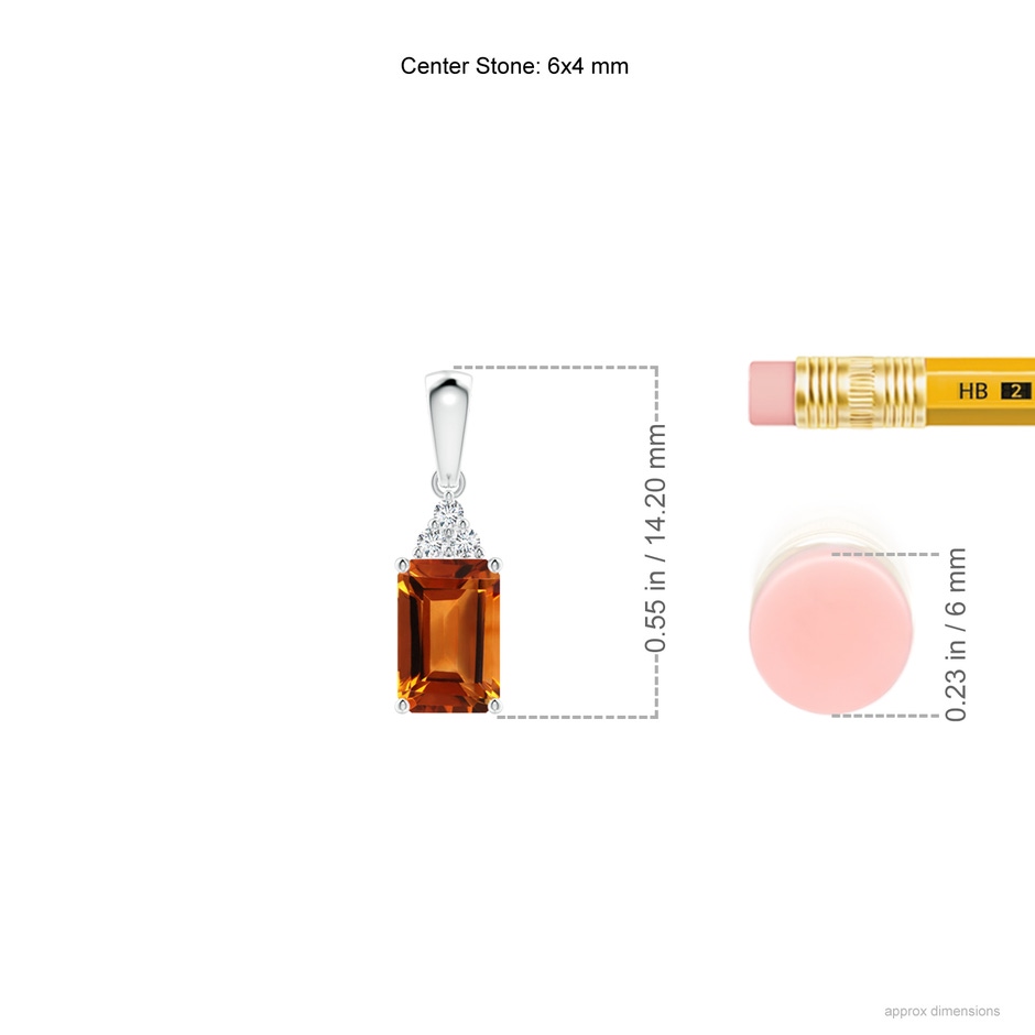 6x4mm AAAA Emerald-Cut Citrine Pendant with Diamond Trio in S999 Silver ruler