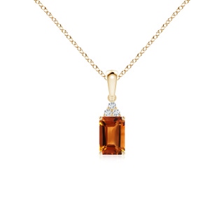 6x4mm AAAA Emerald-Cut Citrine Pendant with Diamond Trio in Yellow Gold