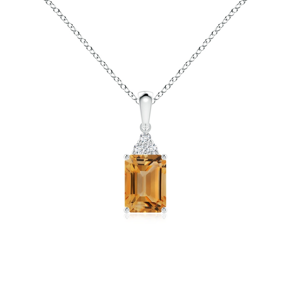 7x5mm A Emerald-Cut Citrine Pendant with Diamond Trio in 9K White Gold 