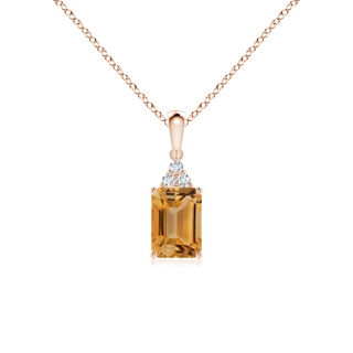 7x5mm A Emerald-Cut Citrine Pendant with Diamond Trio in Rose Gold