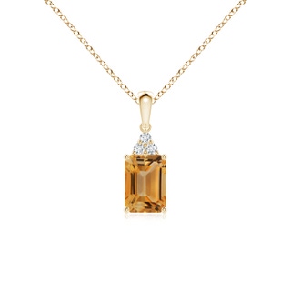 7x5mm A Emerald-Cut Citrine Pendant with Diamond Trio in Yellow Gold