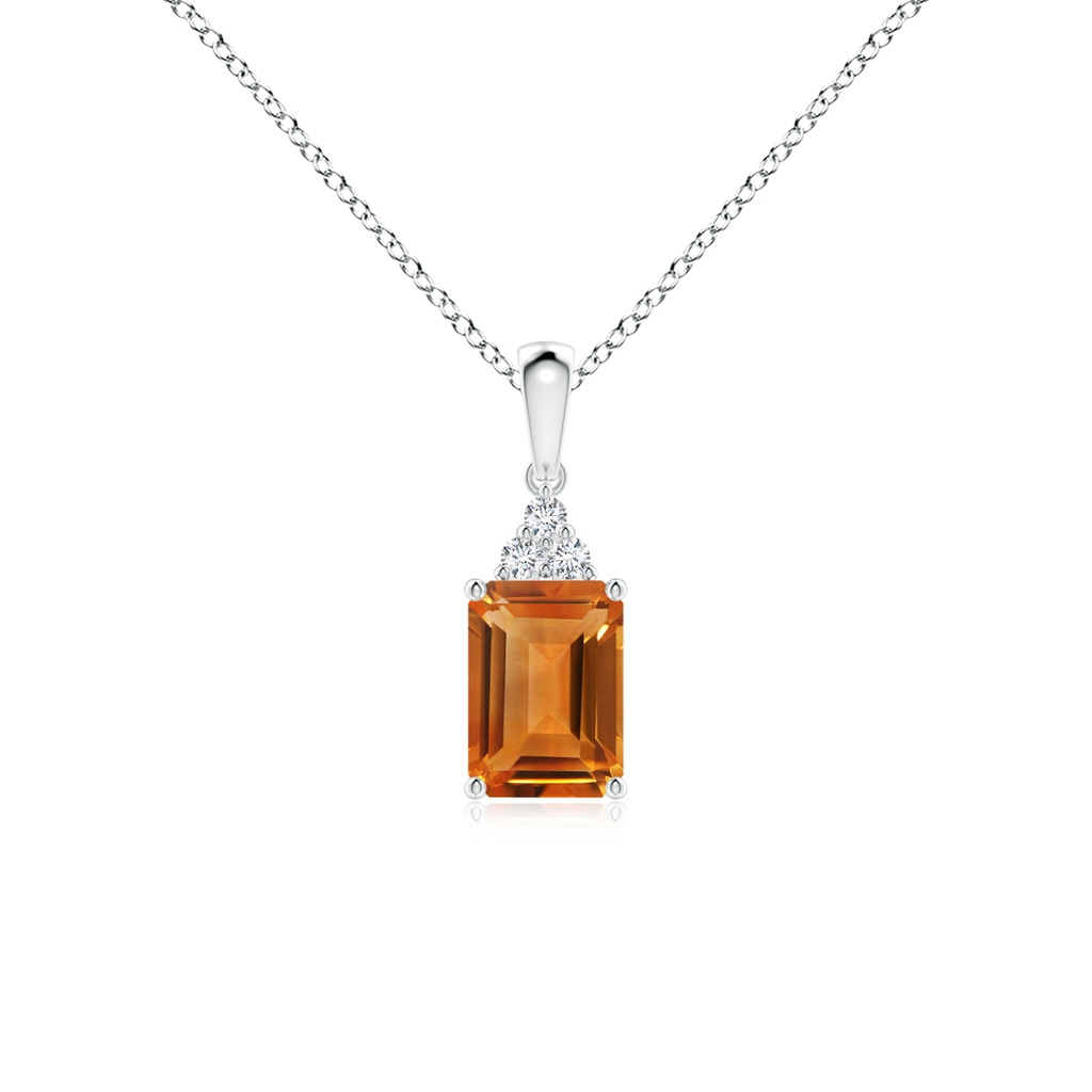 7x5mm AAA Emerald-Cut Citrine Pendant with Diamond Trio in White Gold