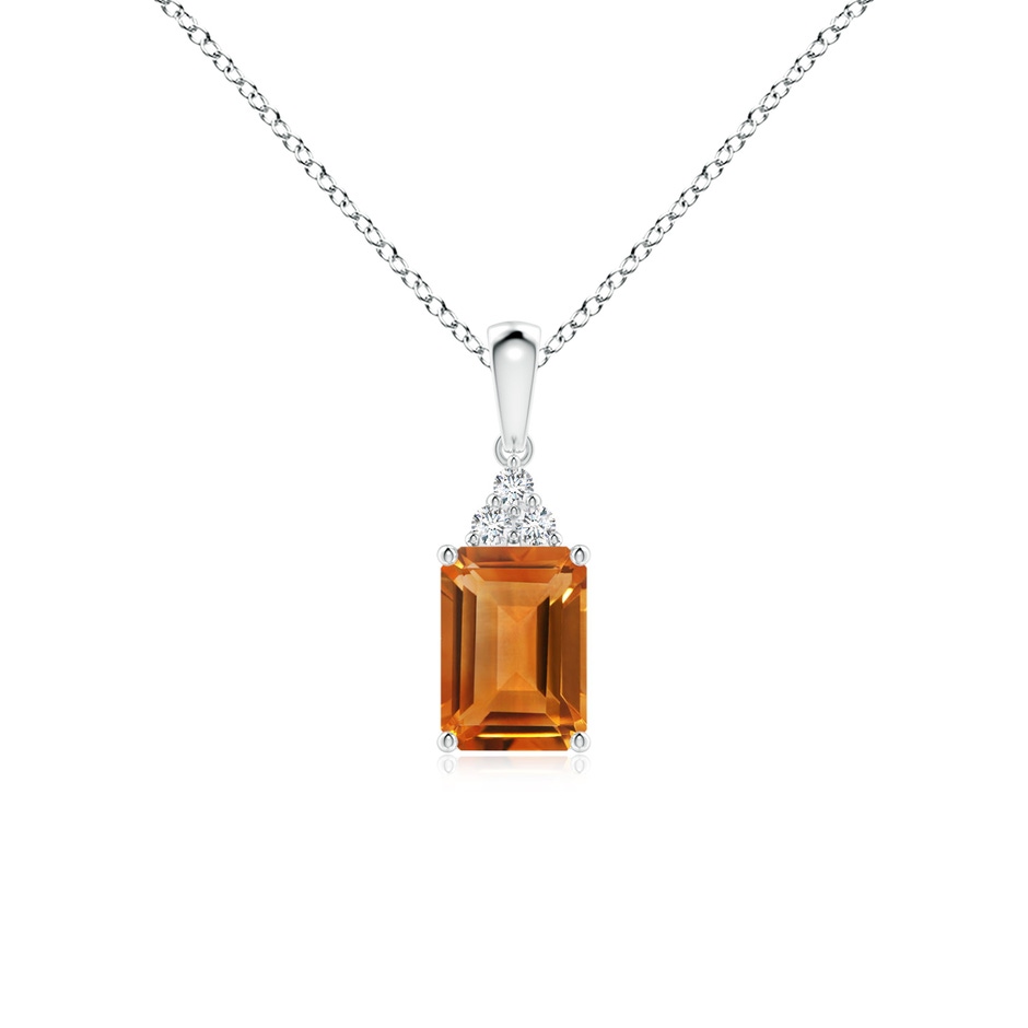 7x5mm AAA Emerald-Cut Citrine Pendant with Diamond Trio in White Gold 