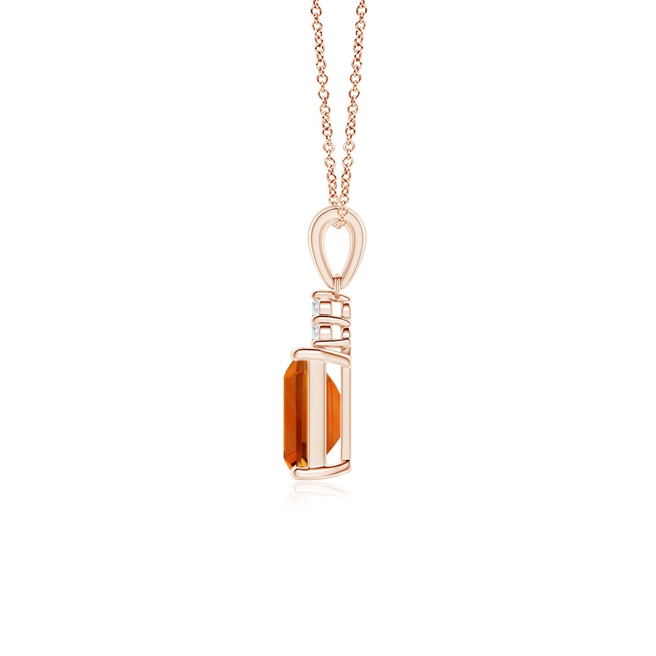 7x5mm AAAA Emerald-Cut Citrine Pendant with Diamond Trio in Rose Gold side-1