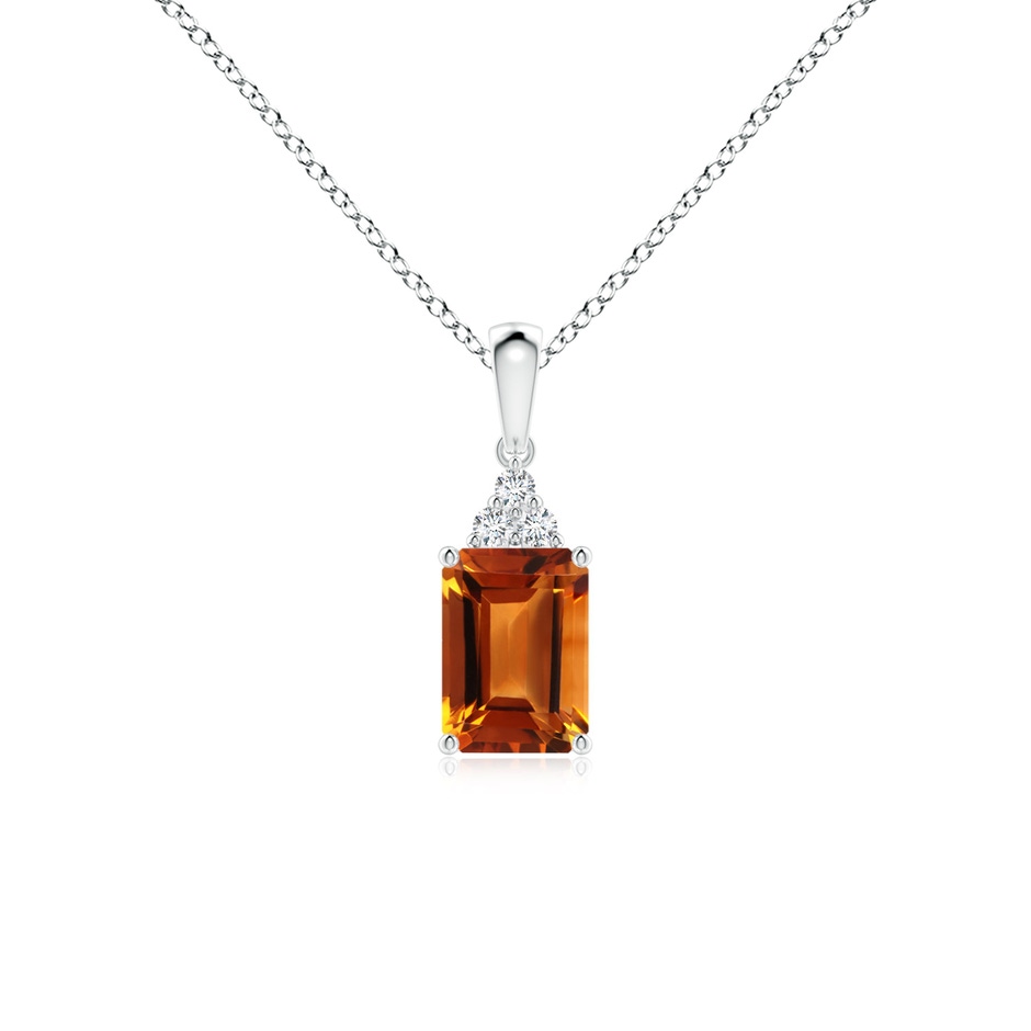 7x5mm AAAA Emerald-Cut Citrine Pendant with Diamond Trio in White Gold 