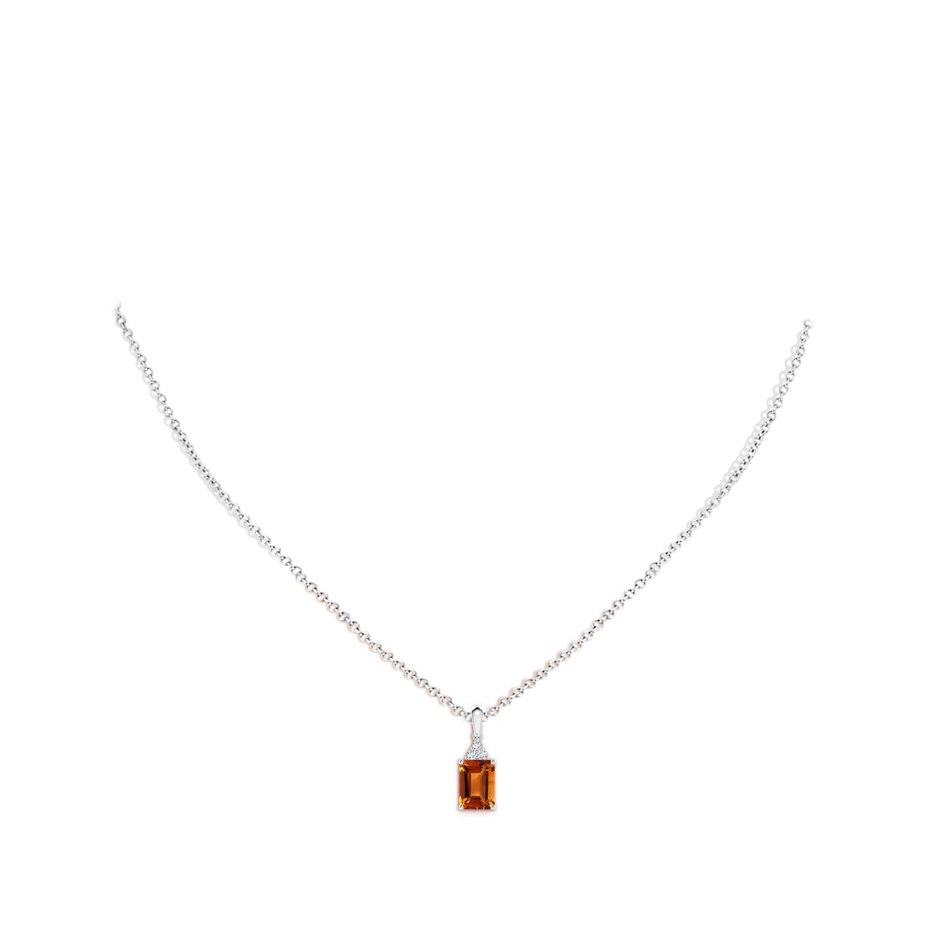 7x5mm AAAA Emerald-Cut Citrine Pendant with Diamond Trio in White Gold body-neck