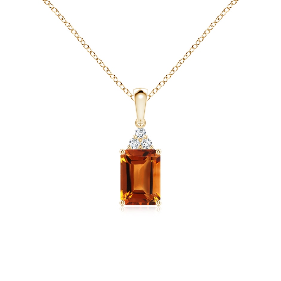 7x5mm AAAA Emerald-Cut Citrine Pendant with Diamond Trio in Yellow Gold 
