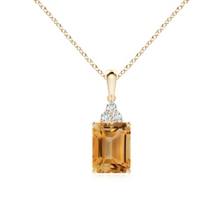 8x6mm A Emerald-Cut Citrine Pendant with Diamond Trio in Yellow Gold