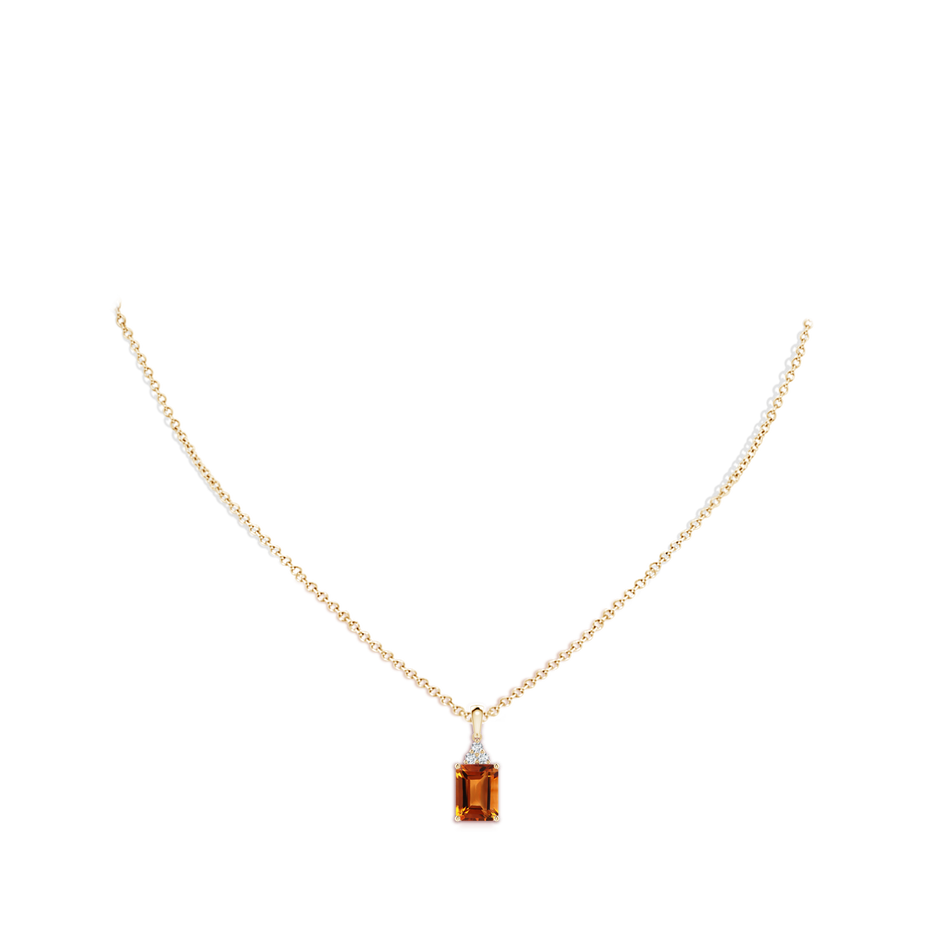 8x6mm AAAA Emerald-Cut Citrine Pendant with Diamond Trio in 10K Yellow Gold body-neck