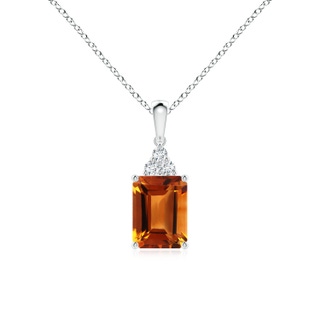 8x6mm AAAA Emerald-Cut Citrine Pendant with Diamond Trio in White Gold