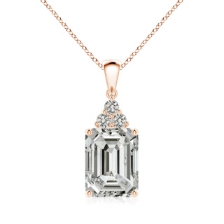 11x8.5mm KI3 Emerald-Cut Diamond Pendant with Diamond Trio in Rose Gold