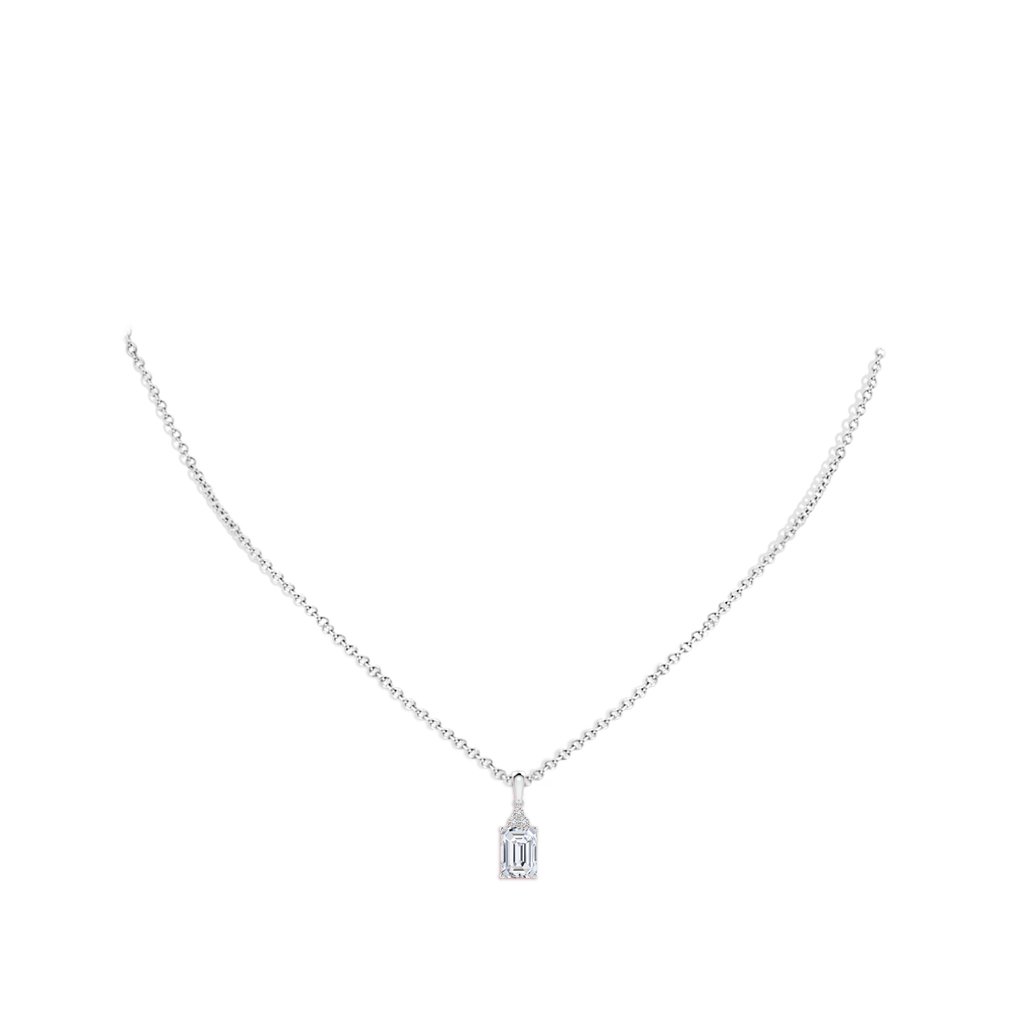7x5mm HSI2 Emerald-Cut Diamond Pendant with Diamond Trio in White Gold pen