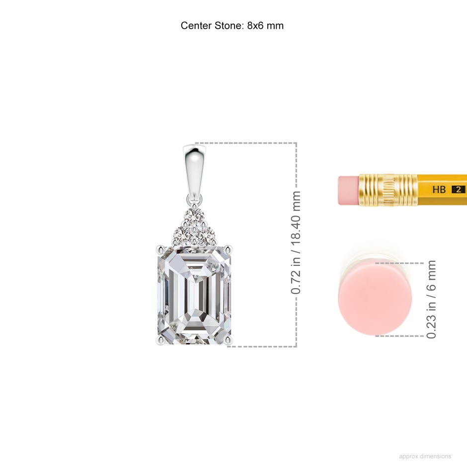 8x6mm IJI1I2 Emerald-Cut Diamond Pendant with Diamond Trio in P950 Platinum ruler