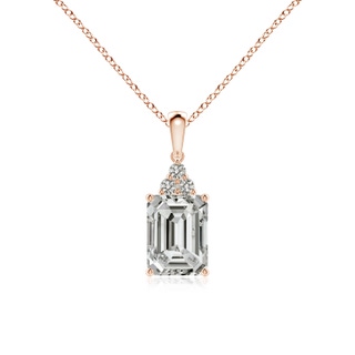 8x6mm KI3 Emerald-Cut Diamond Pendant with Diamond Trio in Rose Gold