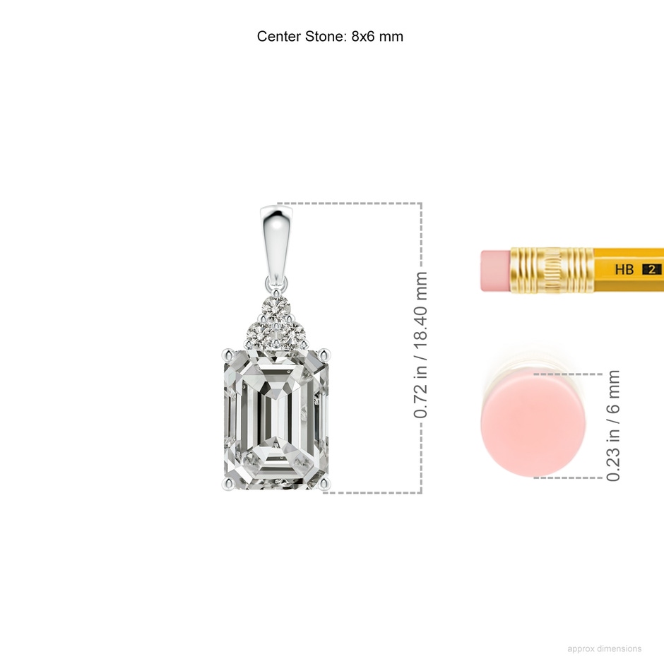 8x6mm KI3 Emerald-Cut Diamond Pendant with Diamond Trio in S999 Silver ruler