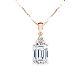 9x7mm HSI2 Emerald-Cut Diamond Pendant with Diamond Trio in Rose Gold