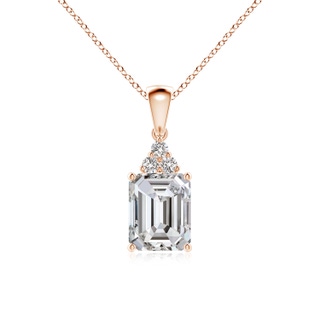9x7mm IJI1I2 Emerald-Cut Diamond Pendant with Diamond Trio in Rose Gold