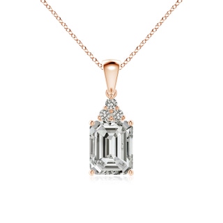 9x7mm KI3 Emerald-Cut Diamond Pendant with Diamond Trio in Rose Gold