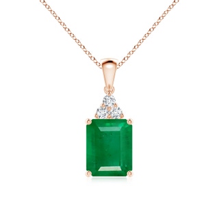 10x8mm AA Emerald-Cut Emerald Pendant with Diamond Trio in 10K Rose Gold