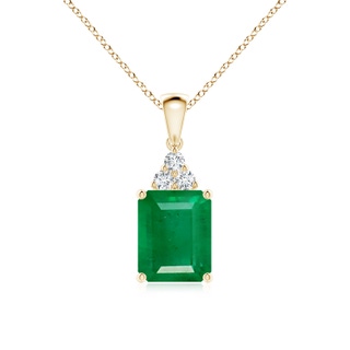 10x8mm AA Emerald-Cut Emerald Pendant with Diamond Trio in 9K Yellow Gold