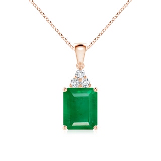 10x8mm AA Emerald-Cut Emerald Pendant with Diamond Trio in Rose Gold