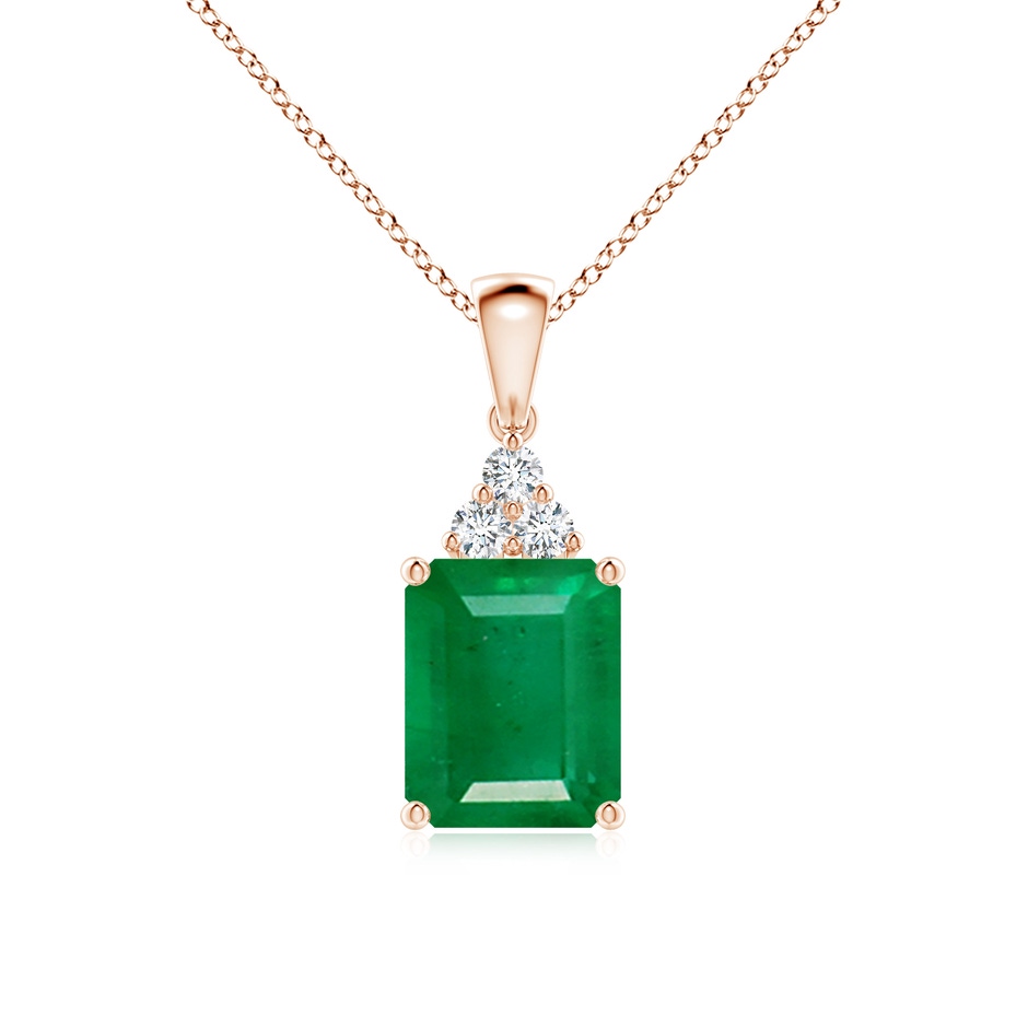 10x8mm AA Emerald-Cut Emerald Pendant with Diamond Trio in Rose Gold 