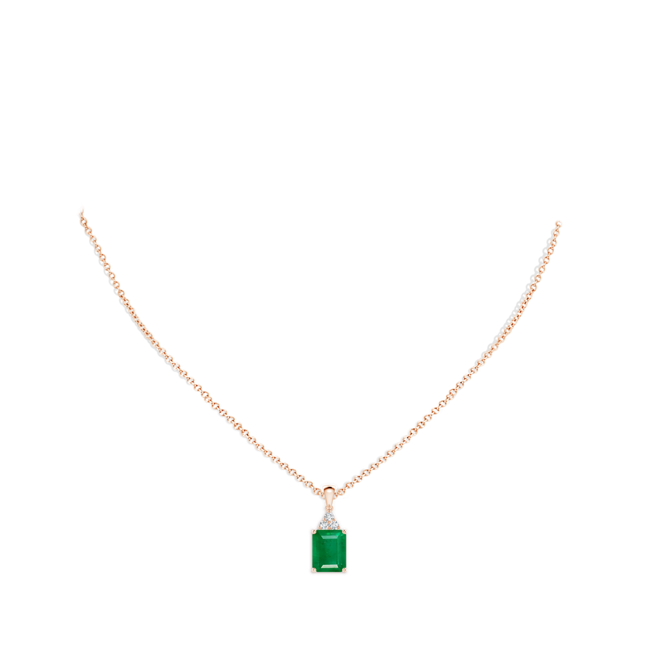 10x8mm AA Emerald-Cut Emerald Pendant with Diamond Trio in Rose Gold pen