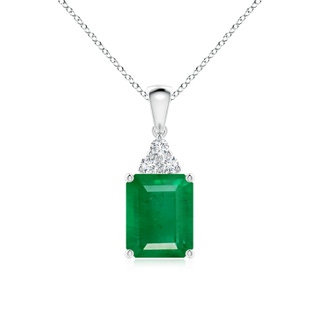 10x8mm AA Emerald-Cut Emerald Pendant with Diamond Trio in S999 Silver