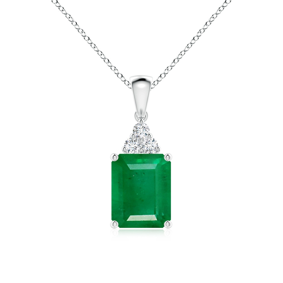 10x8mm AA Emerald-Cut Emerald Pendant with Diamond Trio in White Gold 