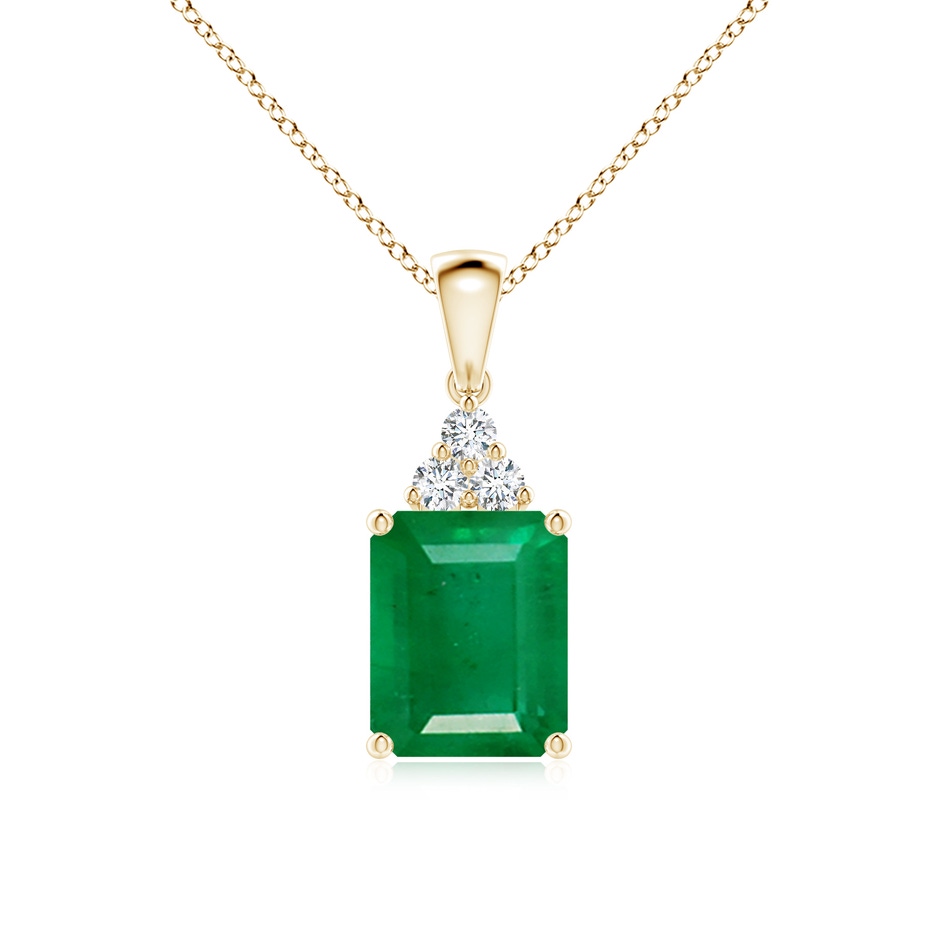 10x8mm AA Emerald-Cut Emerald Pendant with Diamond Trio in Yellow Gold 