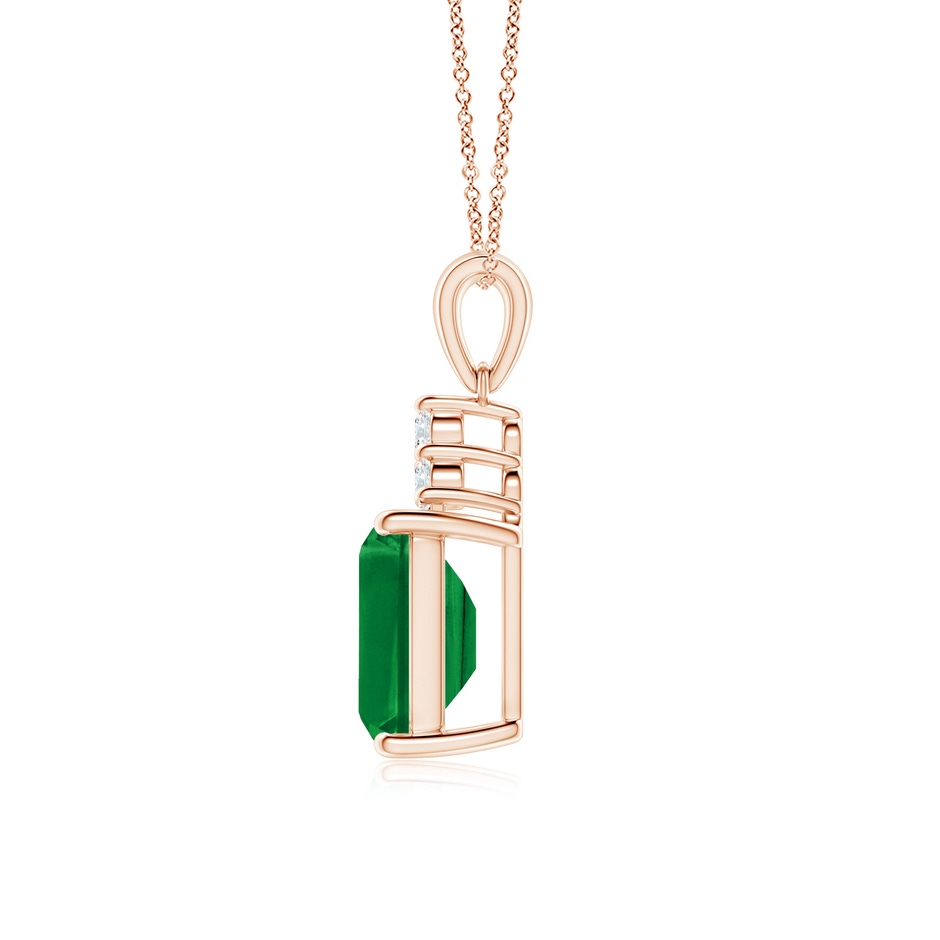 10x8mm AAA Emerald-Cut Emerald Pendant with Diamond Trio in Rose Gold side 199