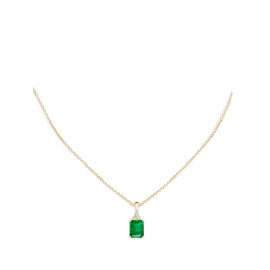 10x8mm AAA Emerald-Cut Emerald Pendant with Diamond Trio in Yellow Gold pen