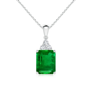 10x8mm AAAA Emerald-Cut Emerald Pendant with Diamond Trio in P950 Platinum