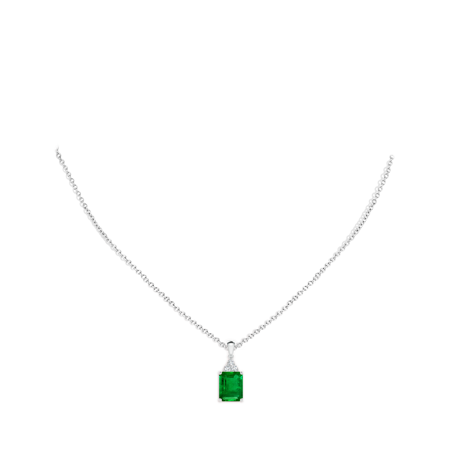 10x8mm AAAA Emerald-Cut Emerald Pendant with Diamond Trio in White Gold pen