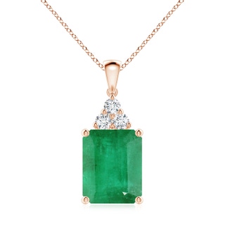 12x10mm A Emerald-Cut Emerald Pendant with Diamond Trio in 10K Rose Gold