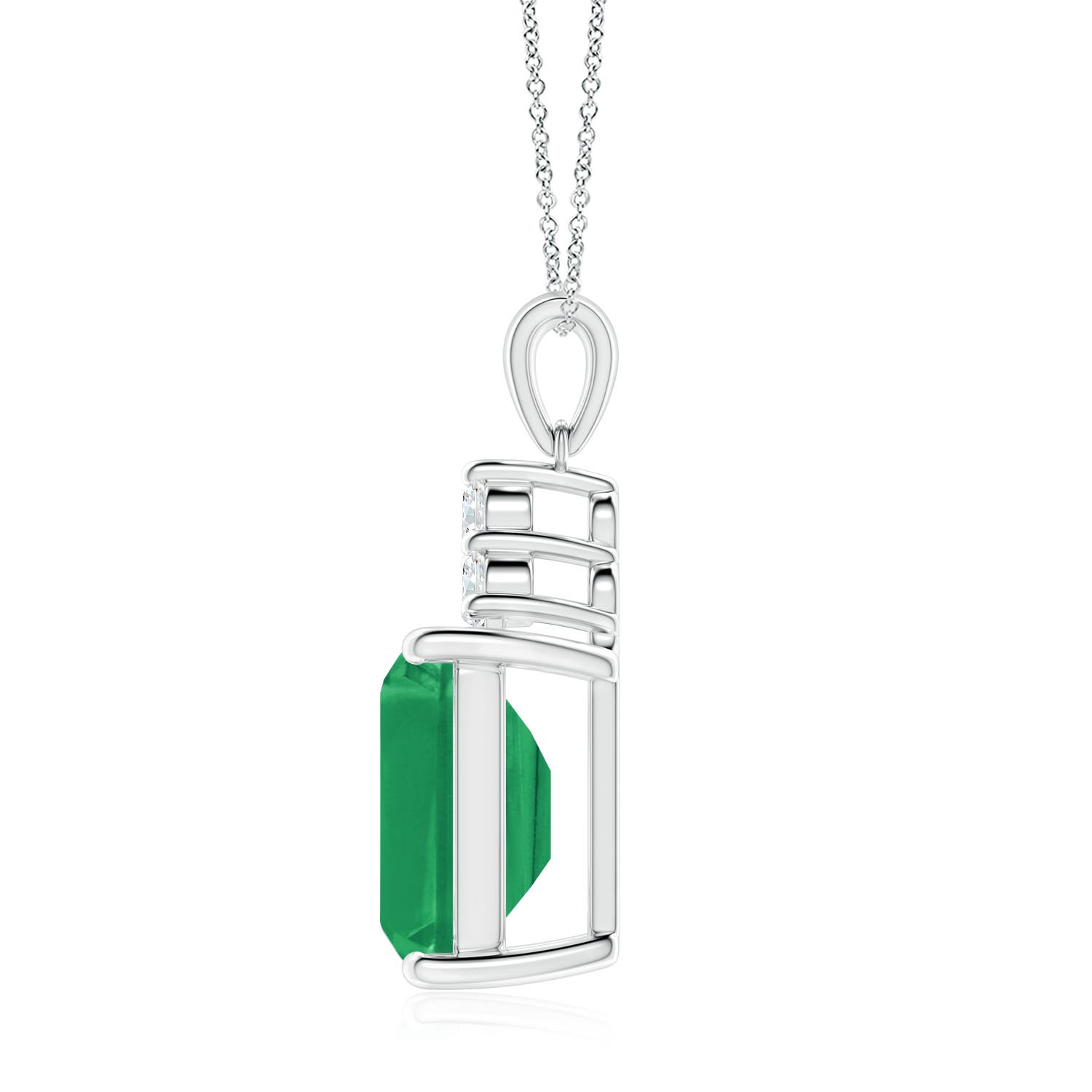 12x10mm A Emerald-Cut Emerald Pendant with Diamond Trio in S999 Silver