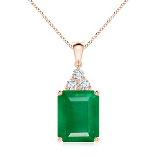 12x10mm AA Emerald-Cut Emerald Pendant with Diamond Trio in Rose Gold