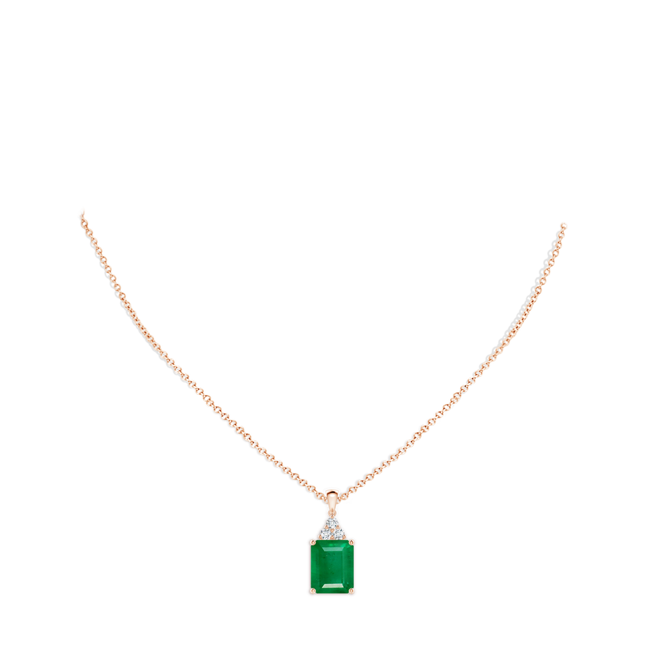 12x10mm AA Emerald-Cut Emerald Pendant with Diamond Trio in Rose Gold pen