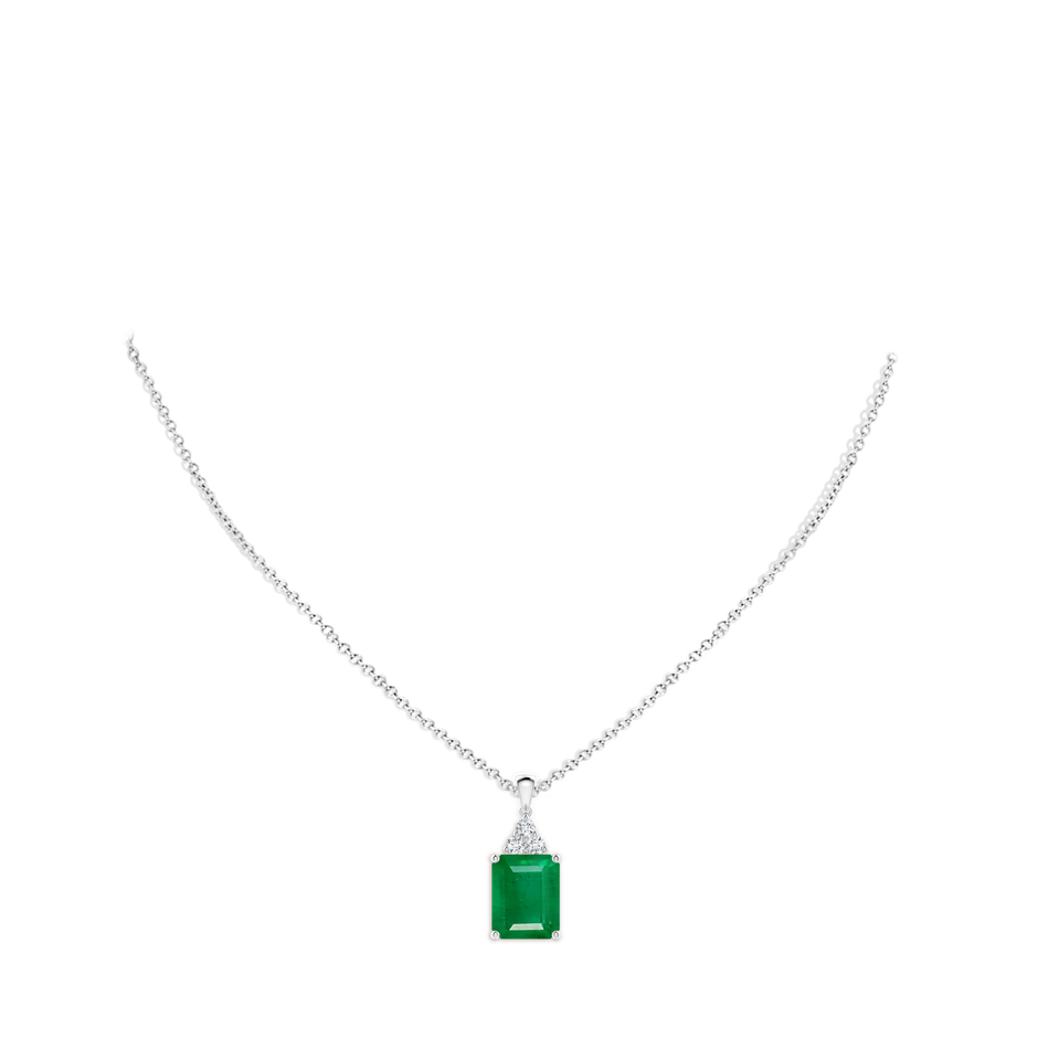 12x10mm AA Emerald-Cut Emerald Pendant with Diamond Trio in S999 Silver pen