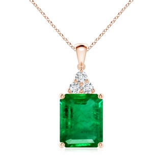 12x10mm AAA Emerald-Cut Emerald Pendant with Diamond Trio in 9K Rose Gold