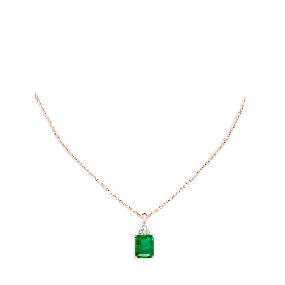 12x10mm AAA Emerald-Cut Emerald Pendant with Diamond Trio in Rose Gold pen