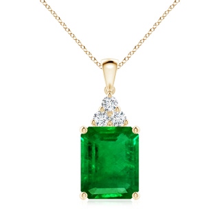 12x10mm AAAA Emerald-Cut Emerald Pendant with Diamond Trio in 9K Yellow Gold