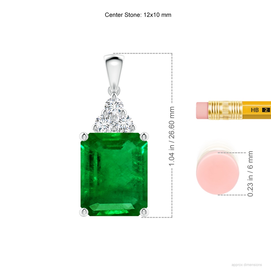 12x10mm AAAA Emerald-Cut Emerald Pendant with Diamond Trio in P950 Platinum ruler