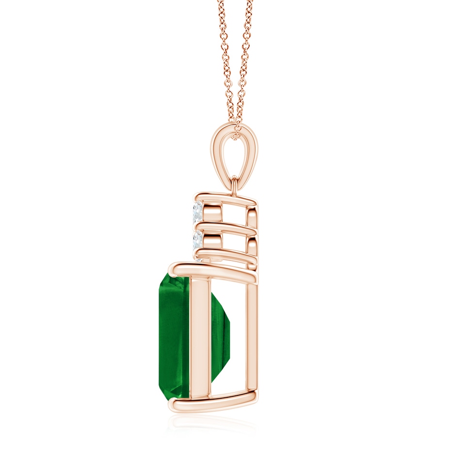 12x10mm AAAA Emerald-Cut Emerald Pendant with Diamond Trio in Rose Gold side 199