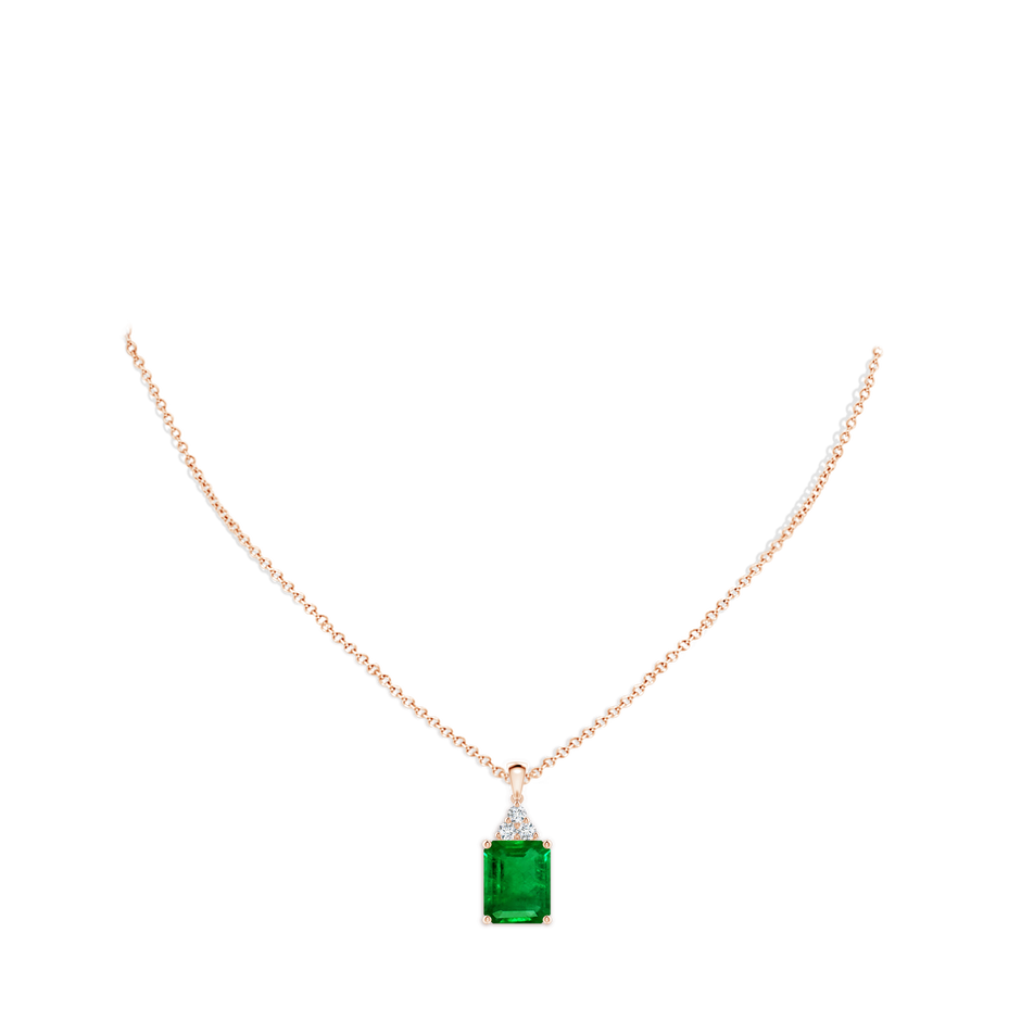 12x10mm AAAA Emerald-Cut Emerald Pendant with Diamond Trio in Rose Gold pen