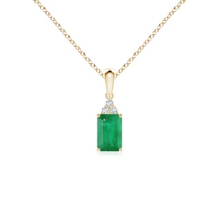 6x4mm A Emerald-Cut Emerald Pendant with Diamond Trio in 9K Yellow Gold