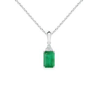 6x4mm A Emerald-Cut Emerald Pendant with Diamond Trio in S999 Silver