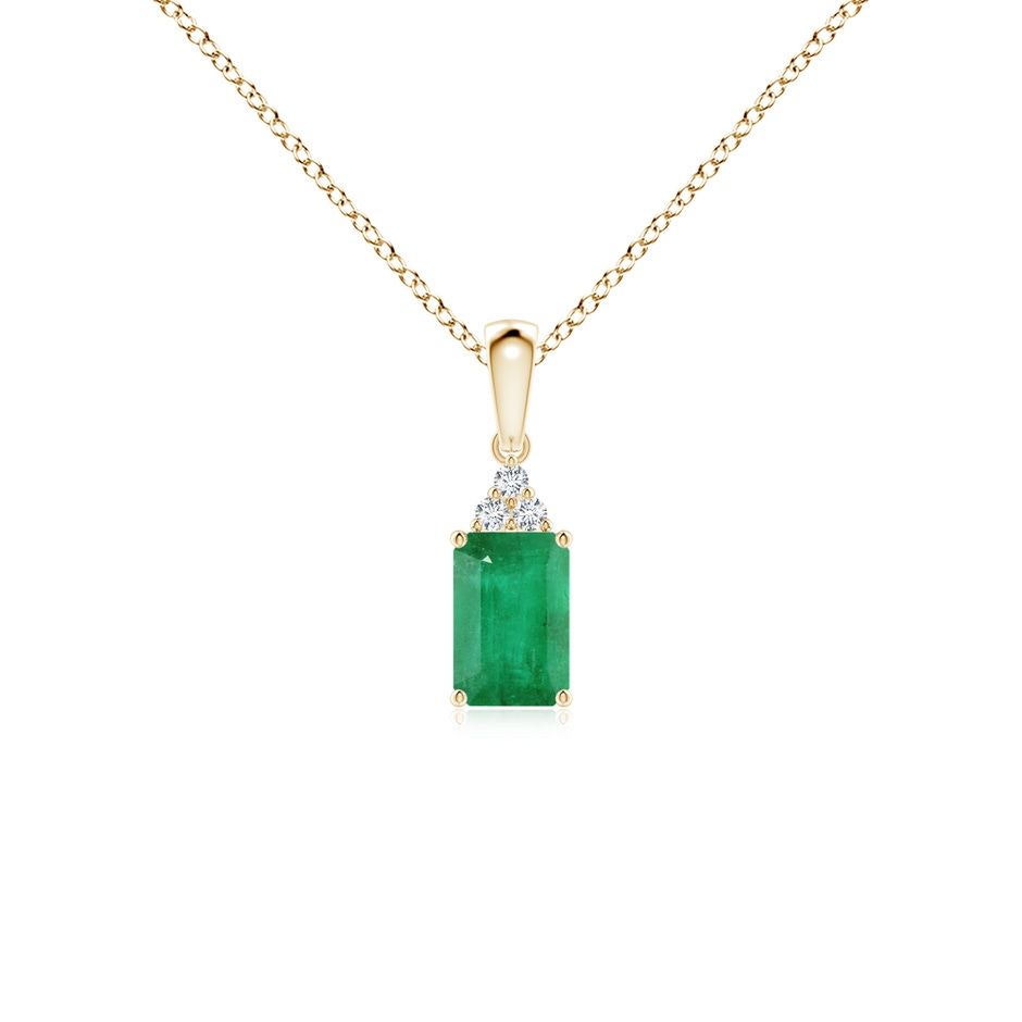 6x4mm A Emerald-Cut Emerald Pendant with Diamond Trio in Yellow Gold 