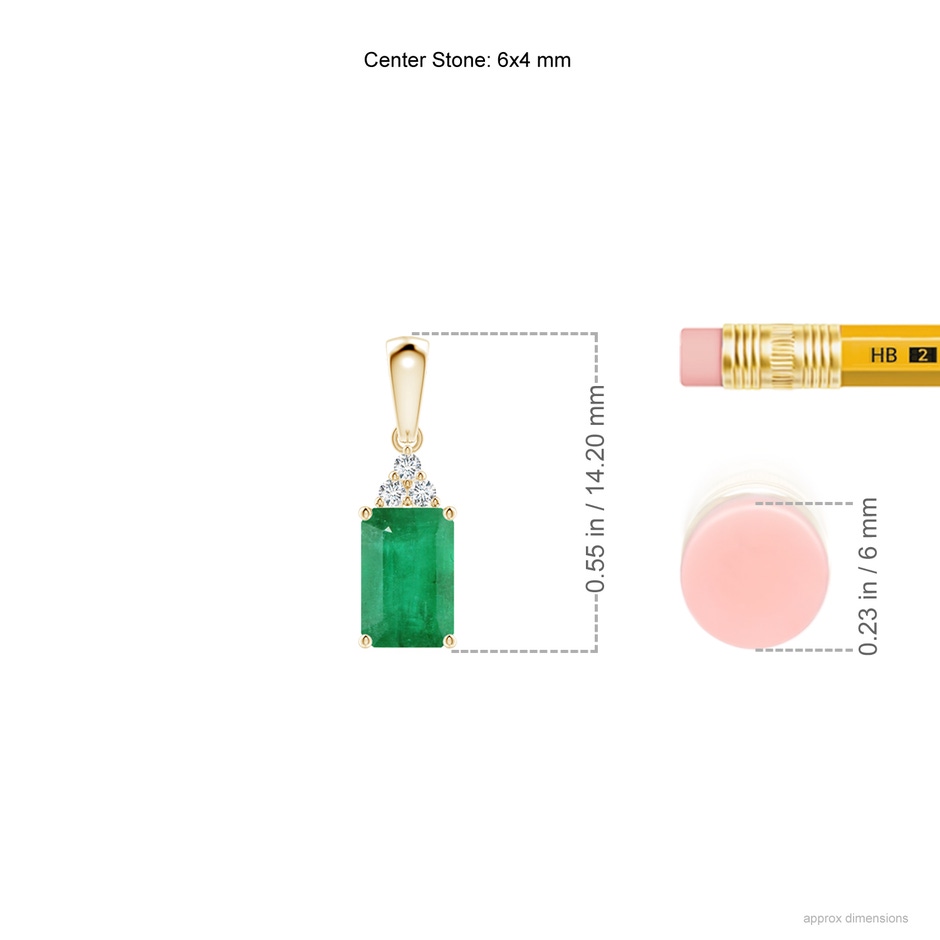 6x4mm A Emerald-Cut Emerald Pendant with Diamond Trio in Yellow Gold ruler